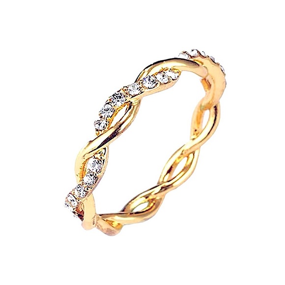 NEW‎ 14k Gold Plated S925 Simulated Diamond Eternity Stacking Band Ring, Size 7 - Picture 1 of 16